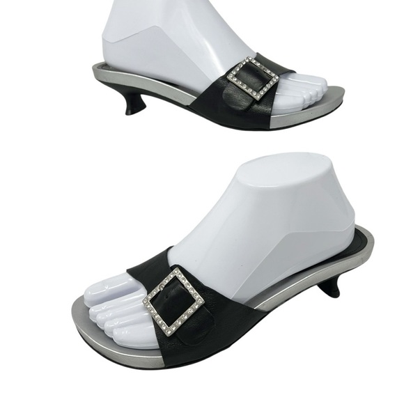 Gianni Bini Dazzle silver and black slide on kitten heels - Picture 13 of 13